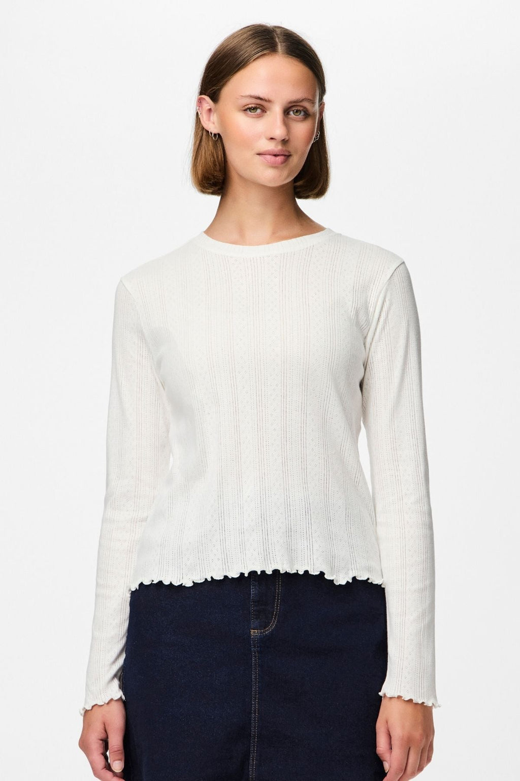 Marie O-Hals Pointelle Top - Cloud Dancer