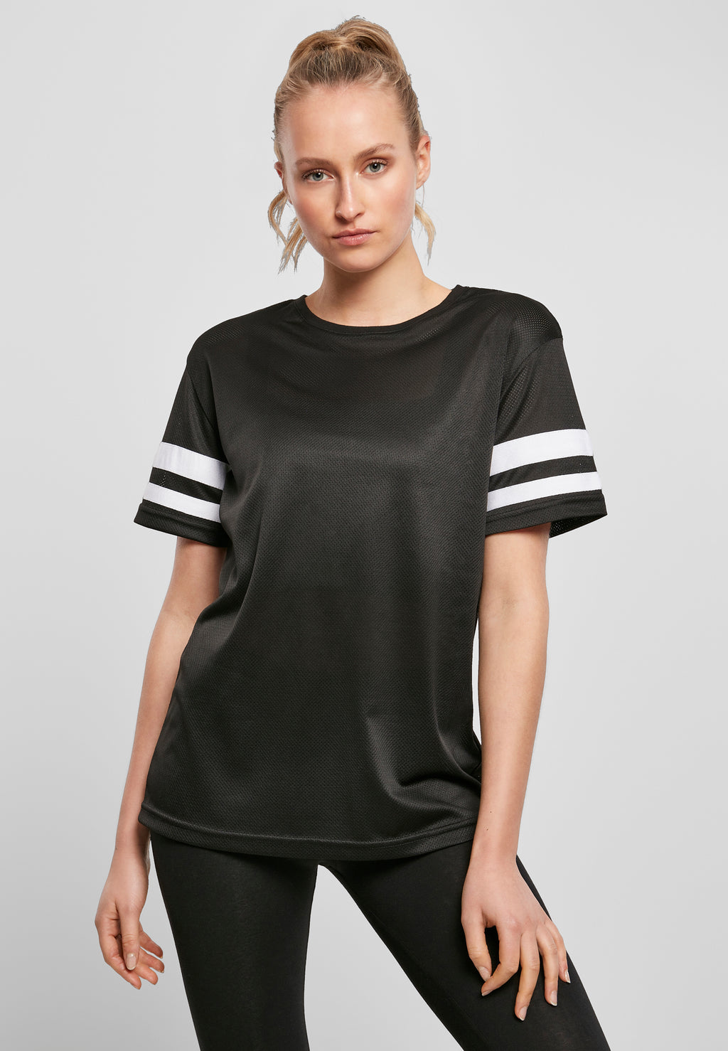 Ladies Mesh Stripe Tee - Black White