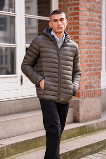 Hooded Light Puffer Jacket - Oliven