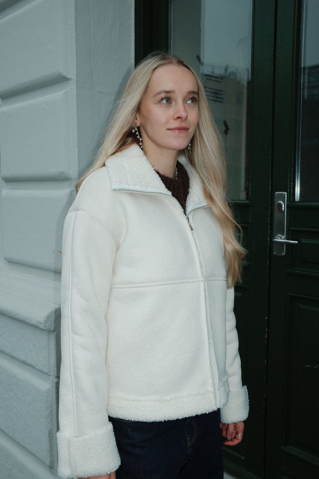 Shearling Zipper Coat - Kalk