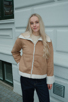 Shearling Zipper Frakke - Beige