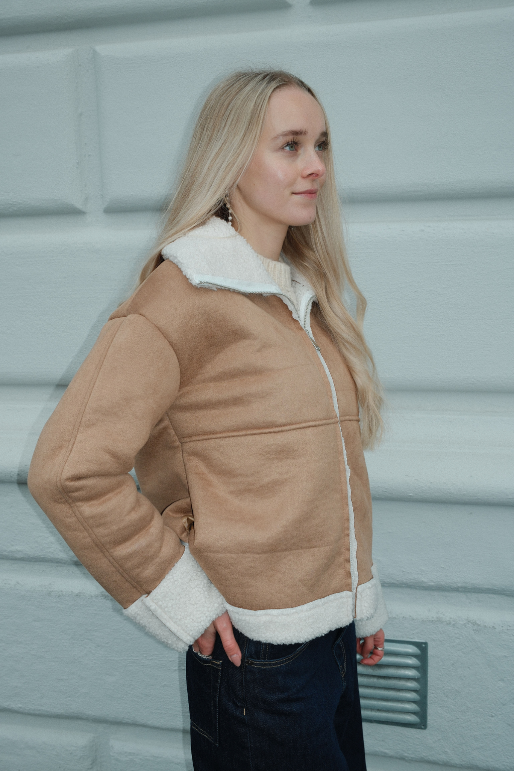 Shearling Zipper Frakke - Beige