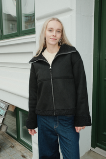 Shearling Zipper Frakke - Sort