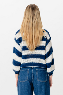 Mila Strikket Stribet Sweater - Navy/Hvid