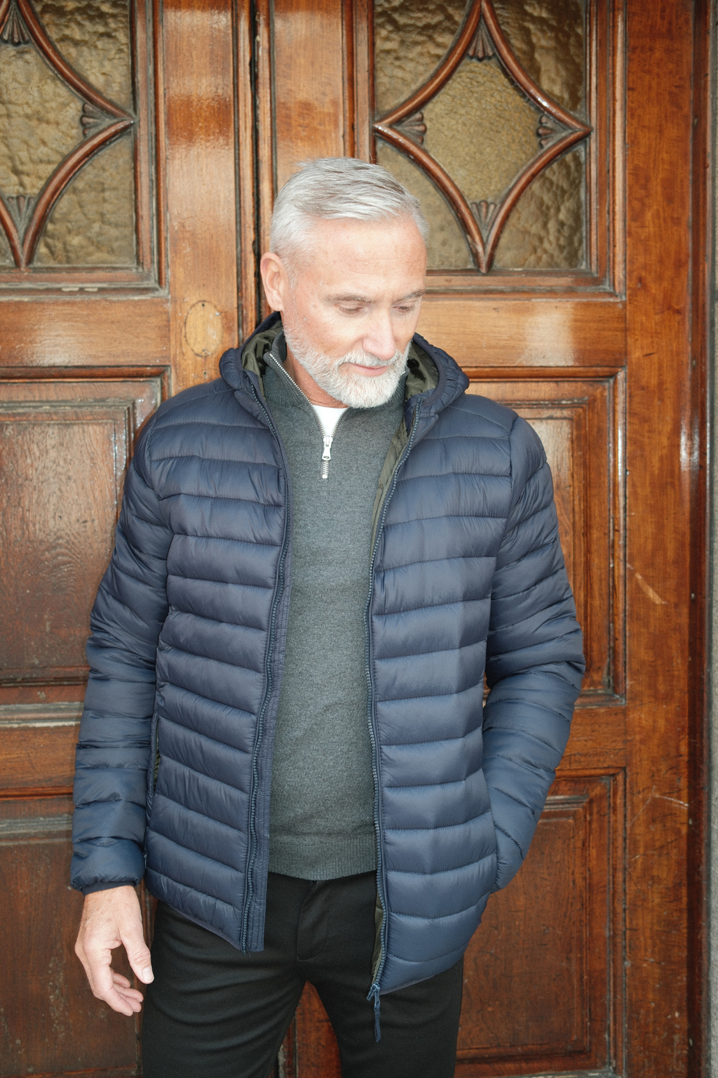 Hooded Light Puffer Jakke - Marineblå