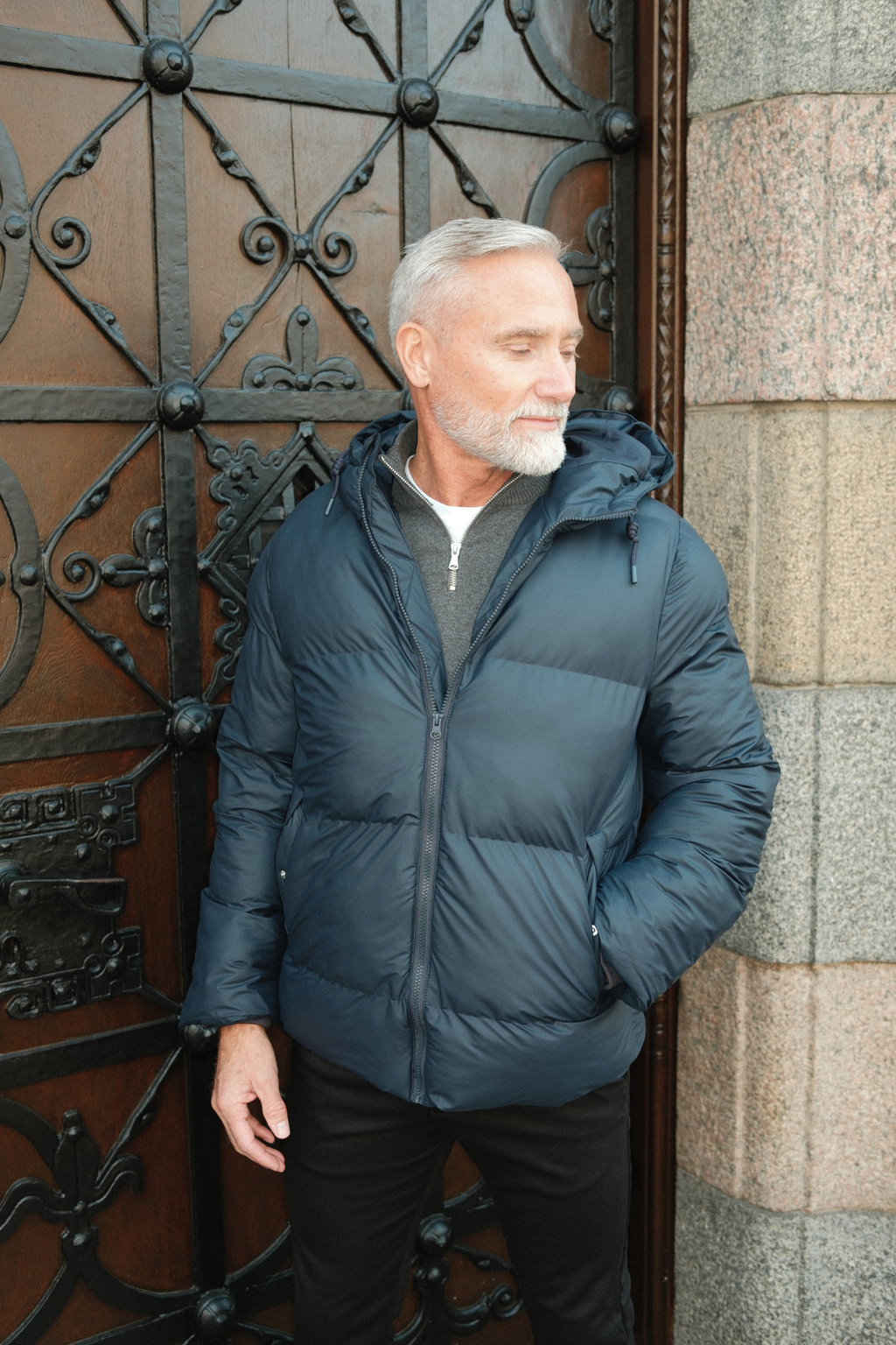 Coated Hooded Jakke - Marineblå