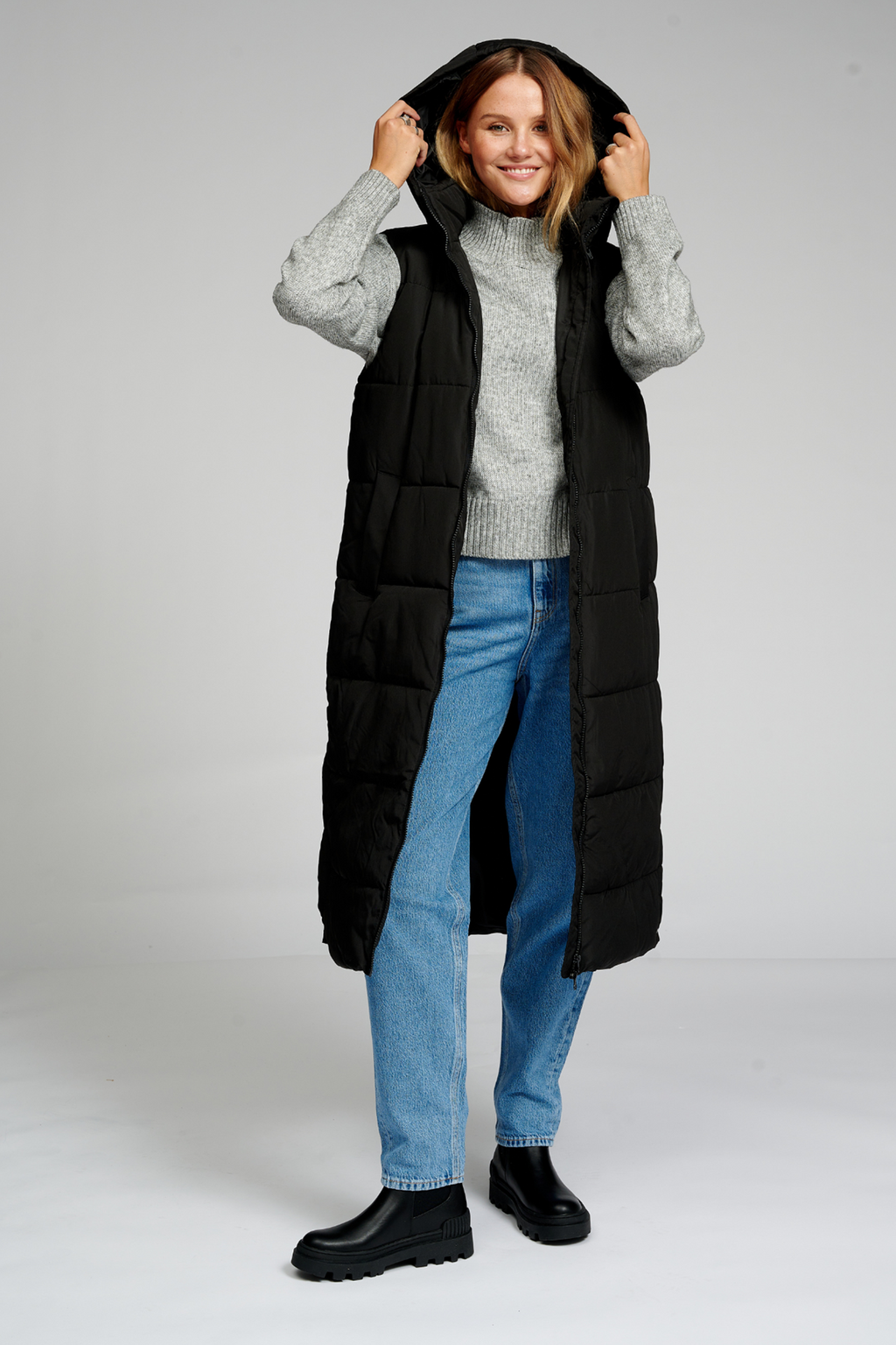 Lang Puffer Vest - Sort