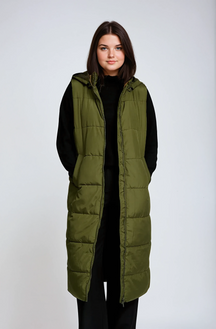 Lang Puffer Vest - Mørkegrøn