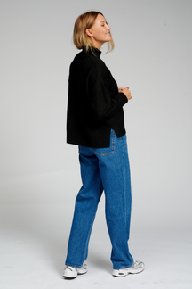 Oversized Strikket Rullekravetrøje - Sort