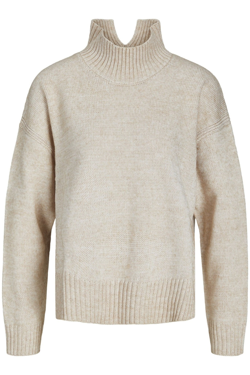 Oversized Strikket Rullekravetrøje - Beige