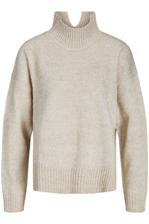 Oversized Strikket Rullekravetrøje - Beige