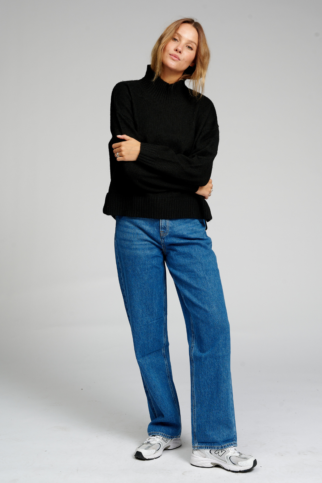 Oversized Strikket Rullekravetrøje - Sort