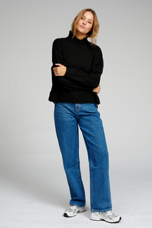 Oversized Strikket Rullekravetrøje - Sort