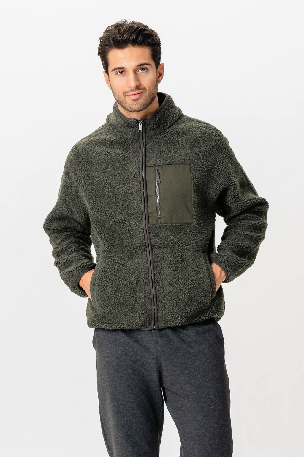 Fleece Jakke - Mørk Oliven