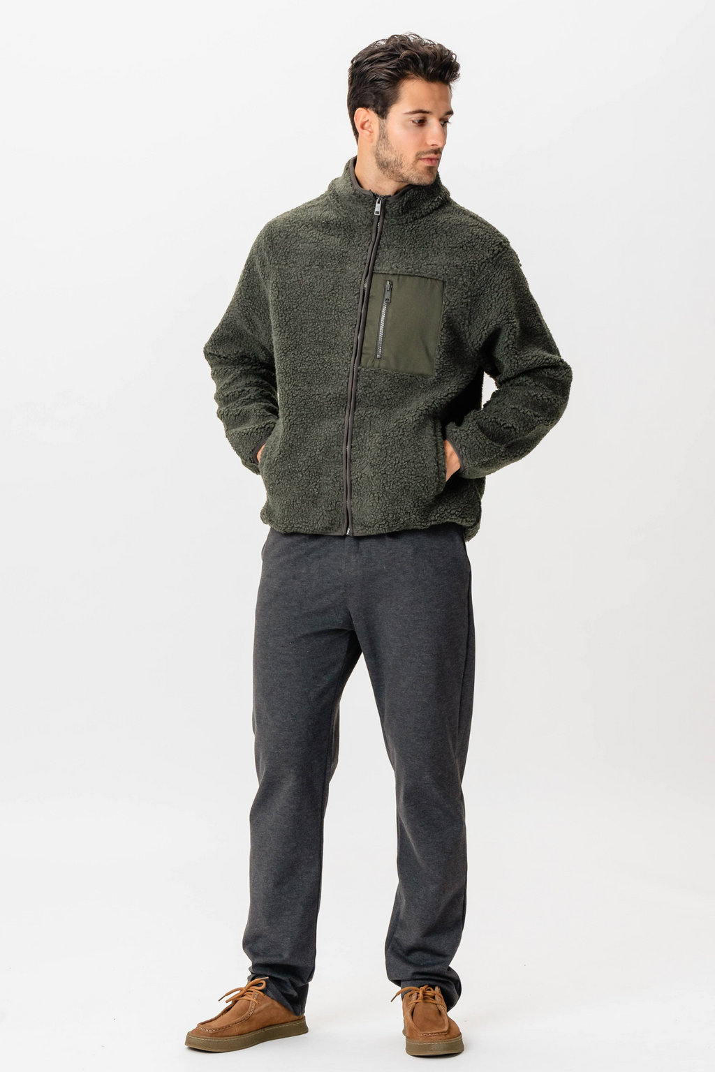 Fleece Jakke - Mørk Oliven