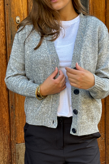 Strikket Cardigan - Lysegrå Meleret