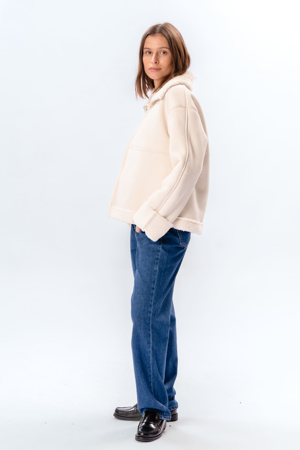Shearling Zipper Coat - Kalk