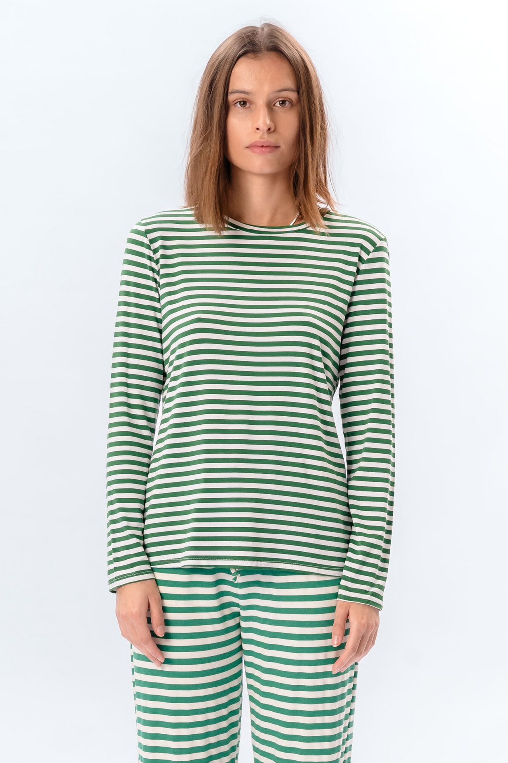 Stripped Langærmet Slim Fit - Grøn