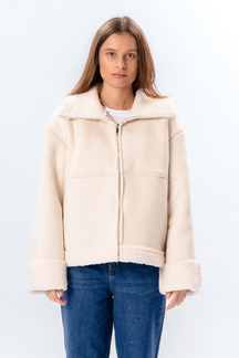 Shearling Zipper Coat - Kalk