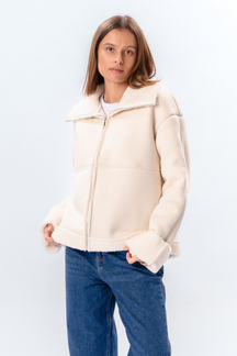 Shearling Zipper Coat - Kalk