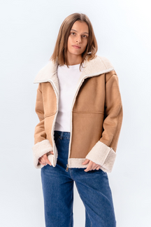 Shearling Zipper Frakke - Beige