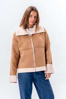 Shearling Zipper Frakke - Beige