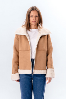 Shearling Zipper Frakke - Beige