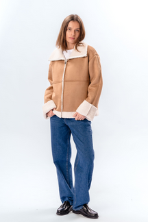 Shearling Zipper Frakke - Beige