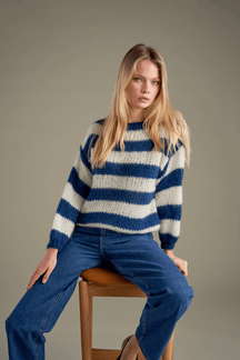 Mila Strikket Stribet Sweater - Navy/Hvid