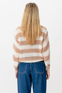 Mila Stribet Strikket Sweater - Lys Kamel/Hvid