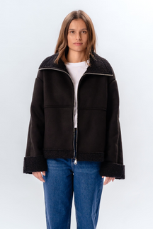 Shearling Zipper Frakke - Sort