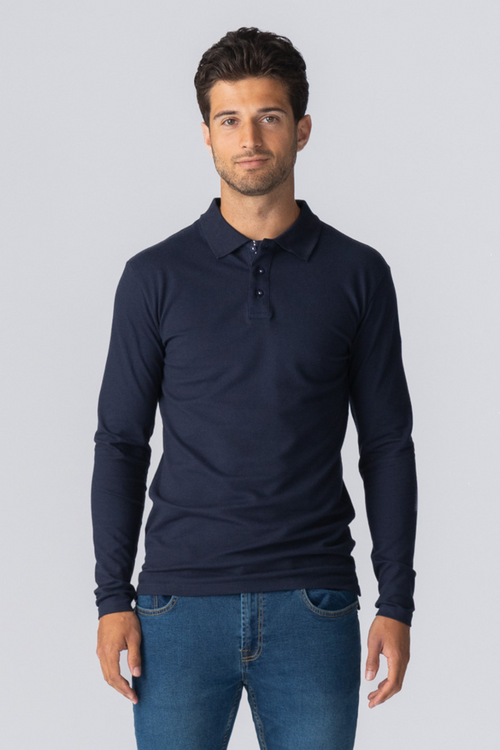 Muscle langærmet Polo Shirt - Navy