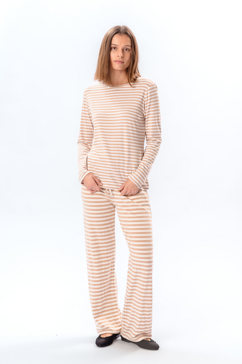Stribet Langærmet Slim Fit - Beige