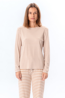 Stribet Langærmet Slim Fit - Beige