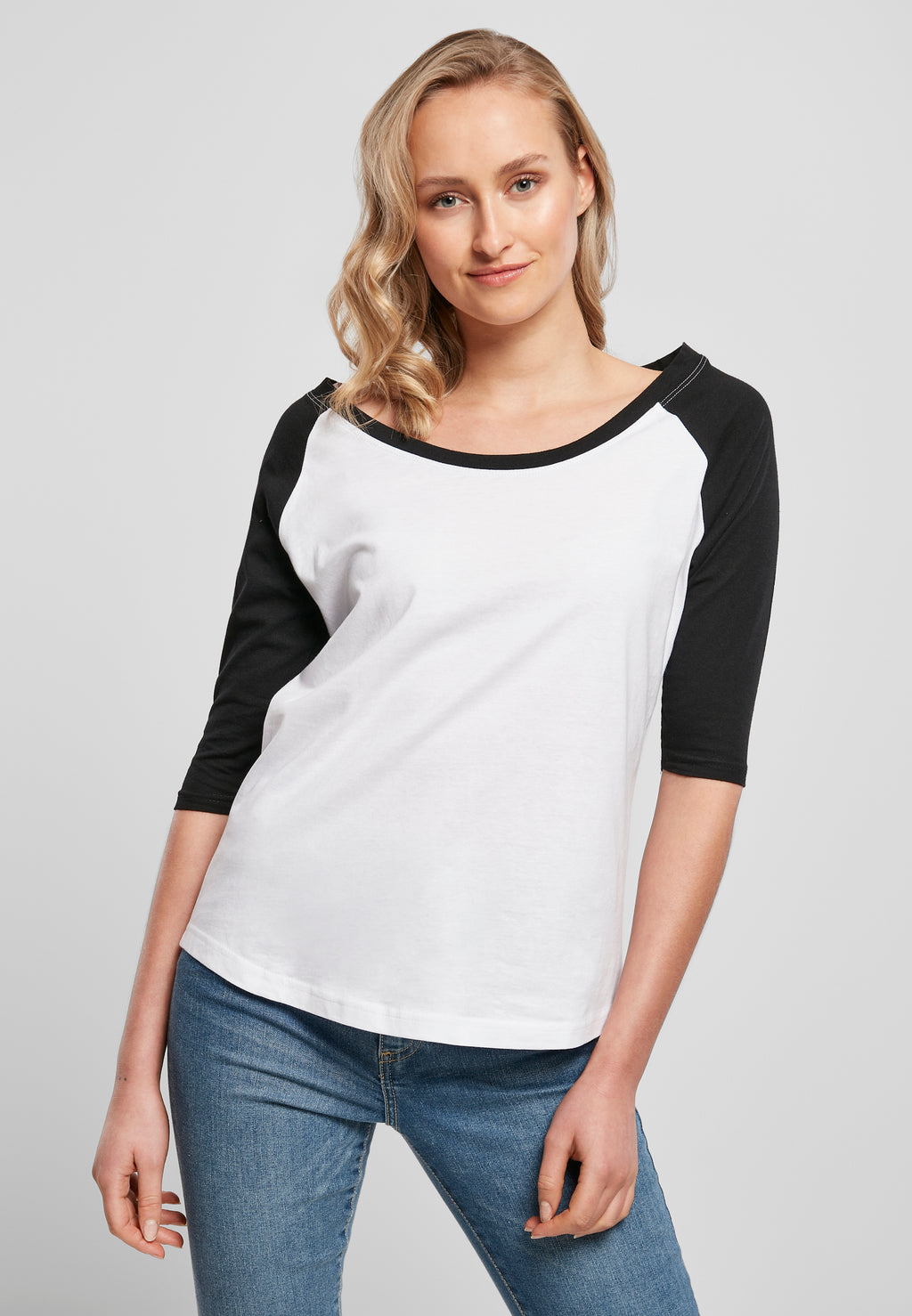 Ladies 3/4 Contrast Raglan Tee - Hvid Sort