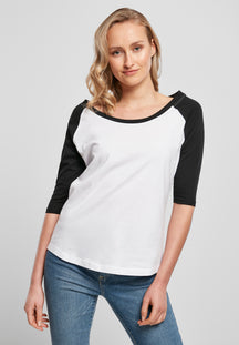 Ladies 3/4 Contrast Raglan Tee - Hvid Sort