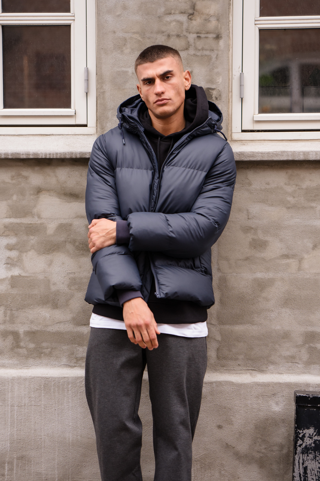 Coated Hooded Jakke - Marineblå