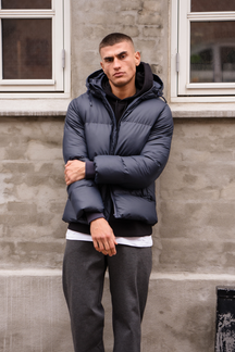 Coated Hooded Jakke - Marineblå