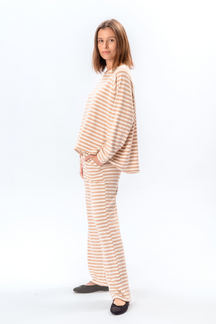 Strippet Langærmet Regular Fit - Beige