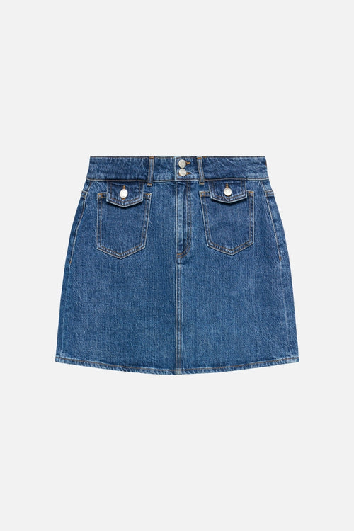 Tessa Kort Nederdel med Lommer - Mellemblå Denim