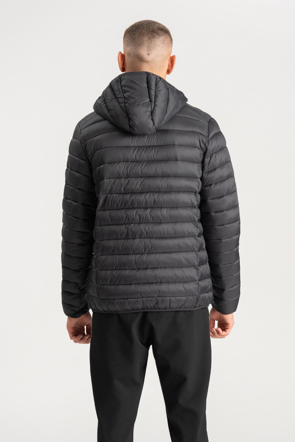 Hooded Light Puffer Jacket - Sort