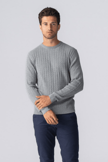 Pullover Kabel Strik - Grå Melange