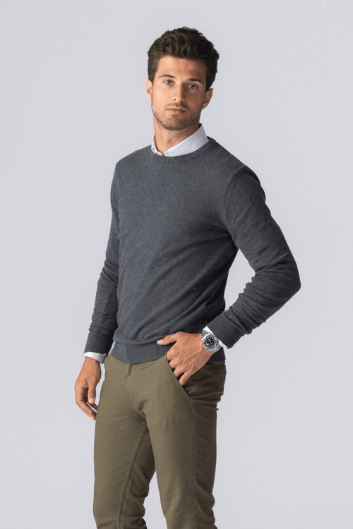 Pullover Rundhals - Charcoal Melange