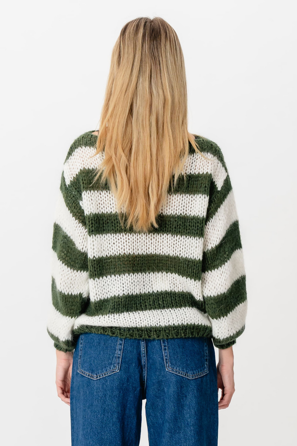 Mila Stribet Striktrøje - Khaki/Hvid