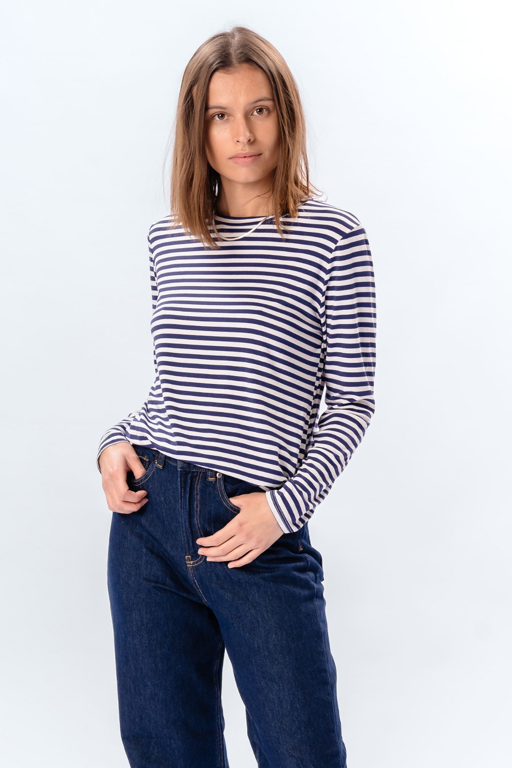 Striped Langærmet Slim Fit - Blå
