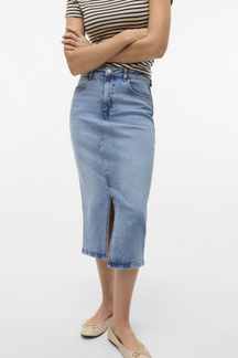 Natalie Midi Nederdel - Lys Blå Denim