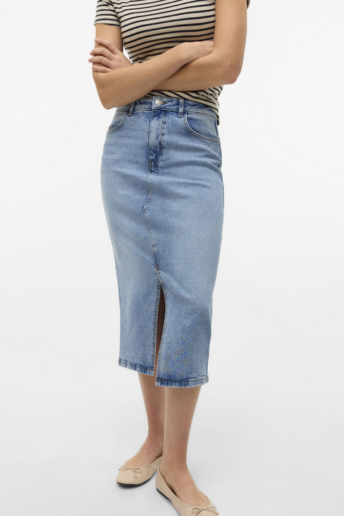 Natalie Midi Nederdel - Lys Blå Denim