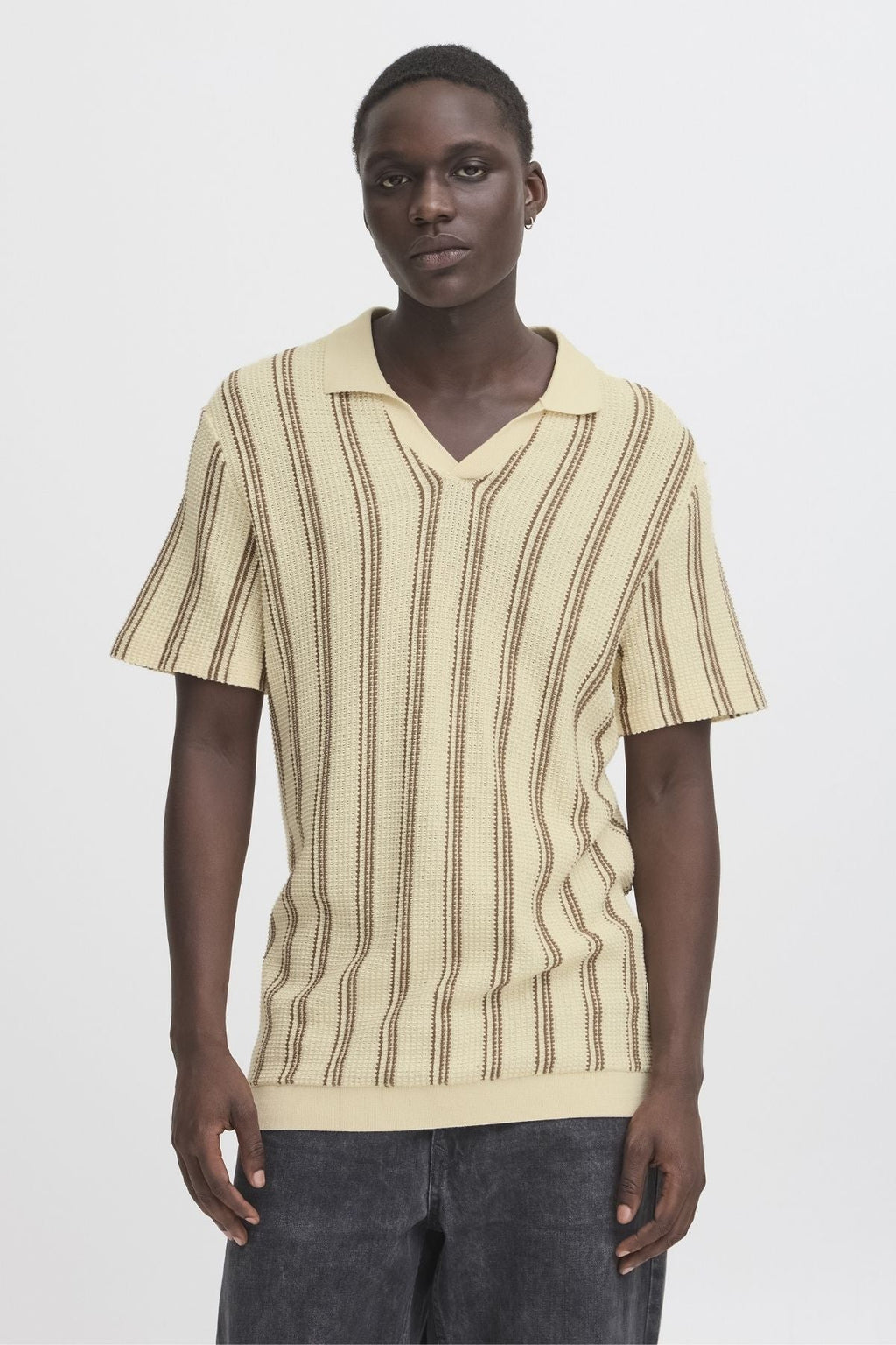 Stribet Pullover - Sand