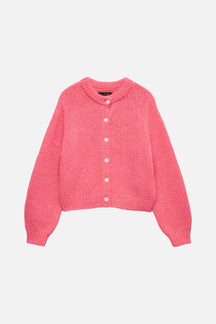 Wilo Cardigan med Rund Hals - Stærk Pink