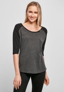 Damer 3/4 Kontrast Raglan Tee - Charcoler sort